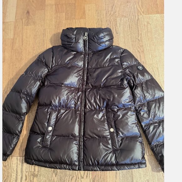 NWT MICHAEL KORS QUILTED HIDDEN HOOD DOWN BLEND PUFFER JACKET COAT M $350 BROWN - Picture 1 of 10